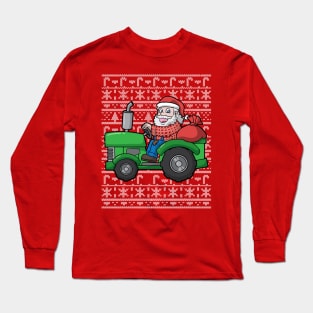 Santa Clause Farmer Tractor Long Sleeve T-Shirt